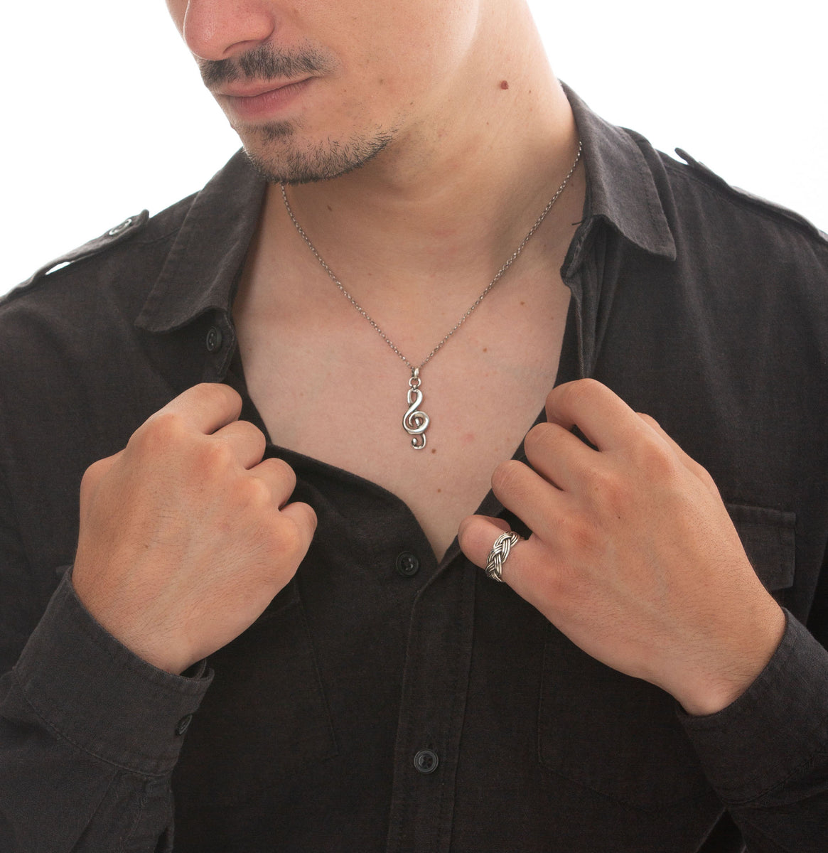 Chiave Musicale Collana Miniblings Chiave Di Violino Argento Pelle